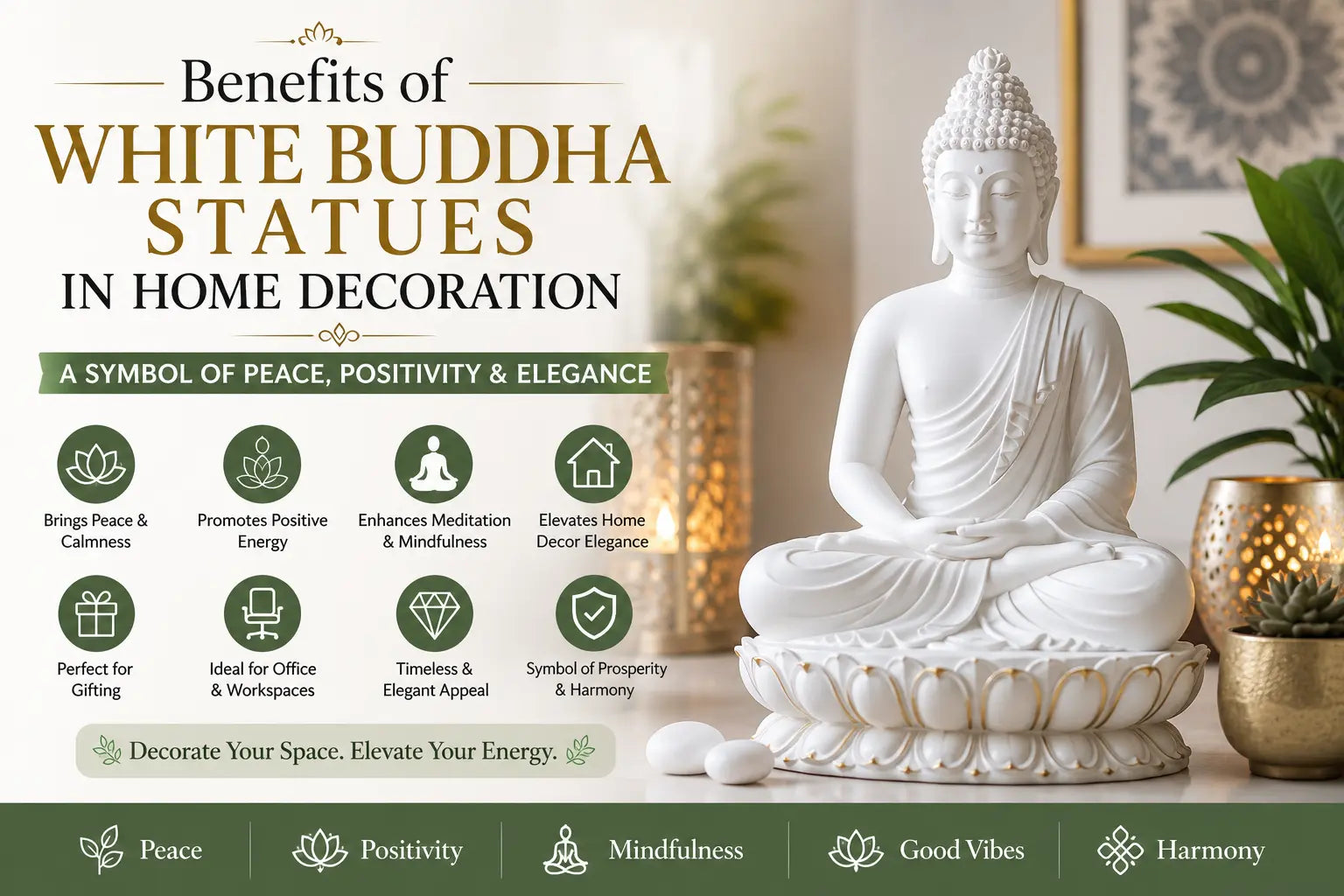 Benefits of White Buddha Statues in Home Decoration: A Symbol of Peace, Positivity &amp; Elegance