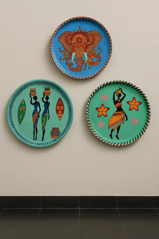 Pctkart Handmade Colorful African style Wall plates set of 3 - Pctkart