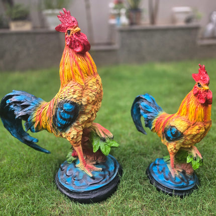 Large & Small Rooster Garden Statue Set – Polyresin Outdoor Garden Decor - Pctkart