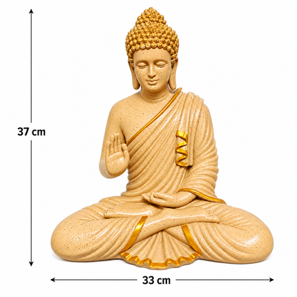 37 cm beige sitting Buddha statue with golden detailing for home decor