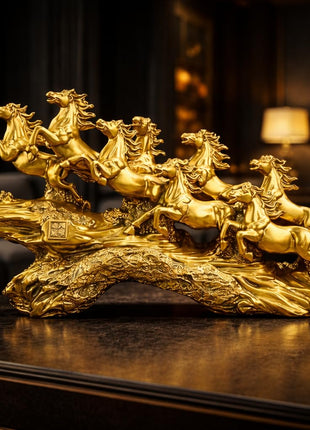 PCTKART 8 Running Horses Golden Statue – 19 Inch Luxury Vastu Decor Showpiece for Home & Office - Pctkart