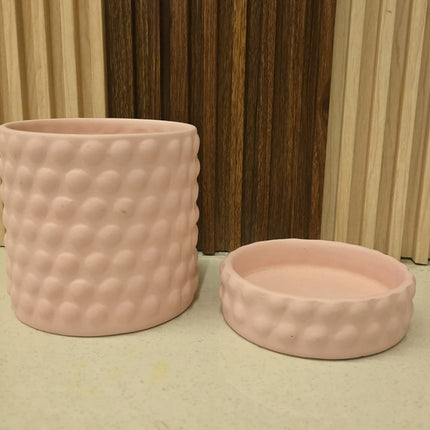 Pink Textured Ceramic Pot for Living Room and Office Decor