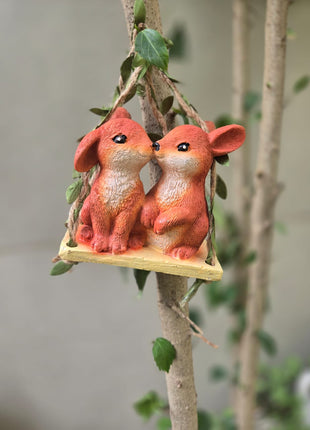 Cute Bunny Pack of 2 Couple Swing Hanging Garden Decor | Resin Rabbit Hanging Ornament for Home & Garden pack of 2 - Pctkart