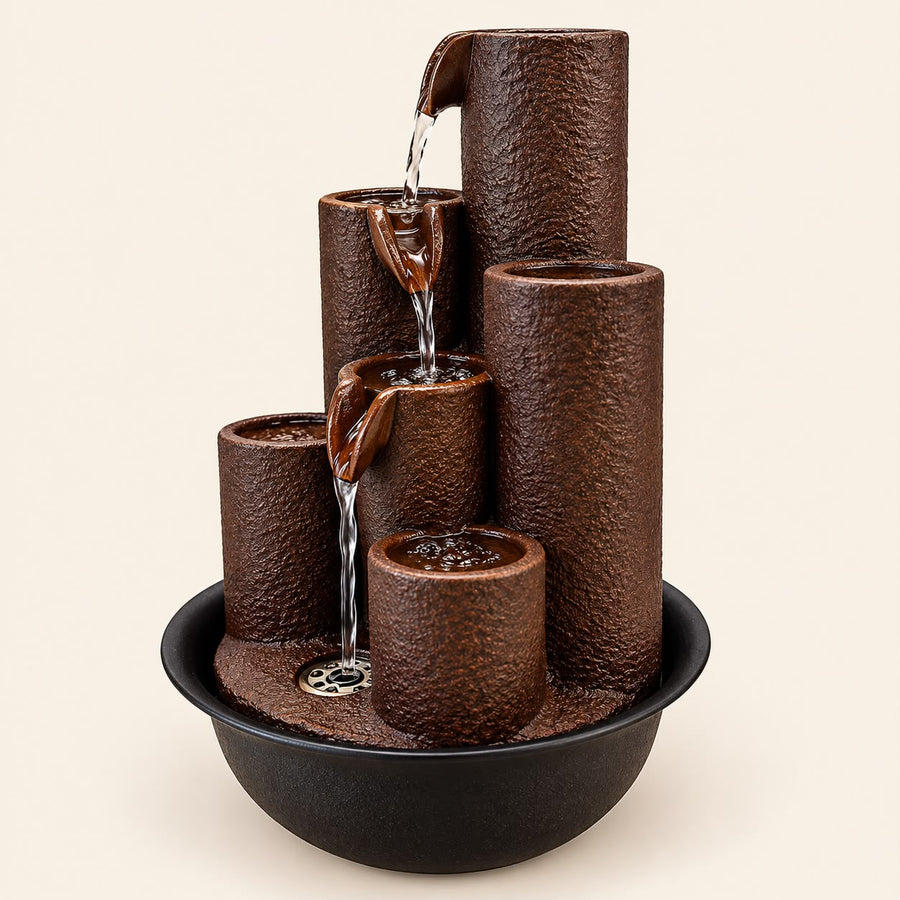 Brown Resin Tabletop Water Fountain | Multi-Level Cascading Waterfall for Home & Office Decor
