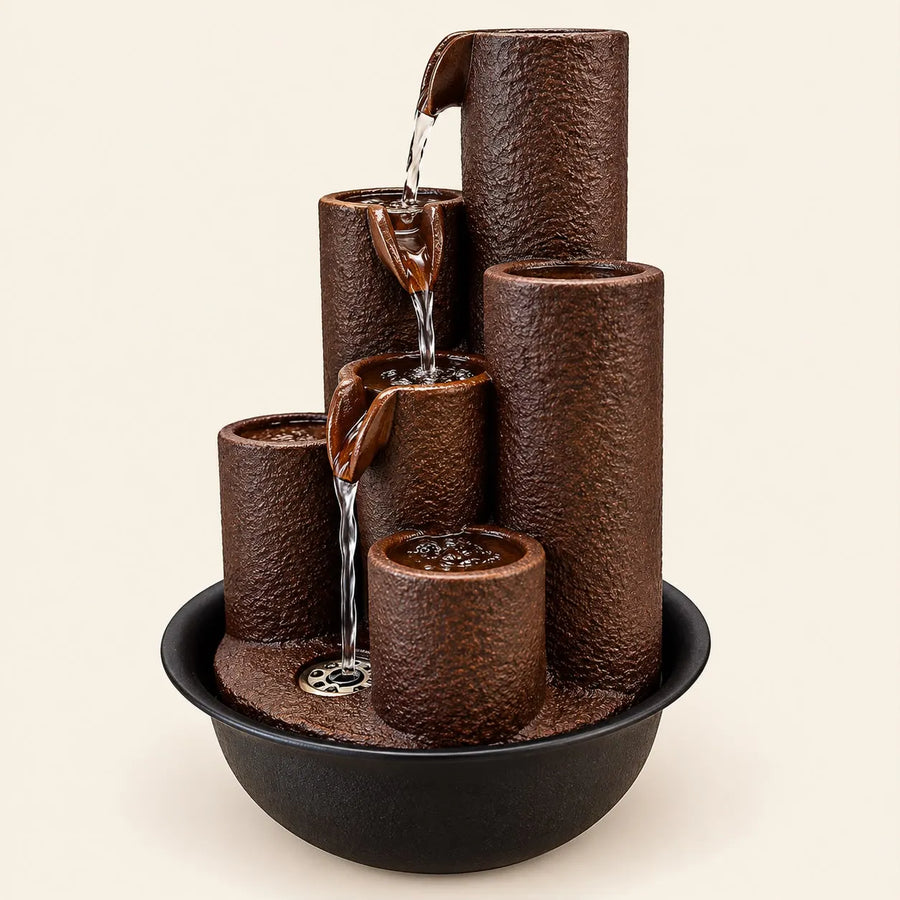 Brown Resin Tabletop Water Fountain | Multi-Level Cascading Waterfall for Home & Office Decor