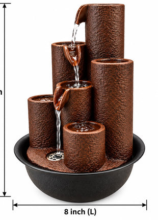 Brown Resin Tabletop Water Fountain | Multi-Level Cascading Waterfall for Home & Office Decor