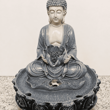 Buddha lotus indoor water fountain with grey and black design