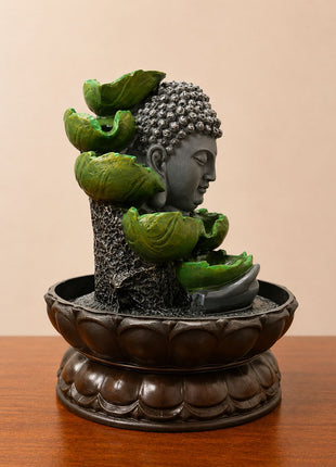 Buddha Green Lotus Water Fountain – Indoor Tabletop Fountain for Home Decor - Pctkart