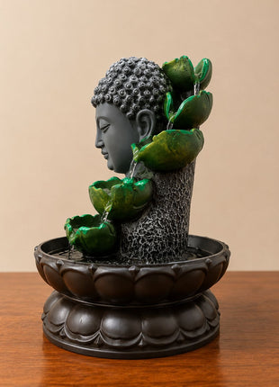 Buddha Green Lotus Water Fountain – Indoor Tabletop Fountain for Home Decor - Pctkart