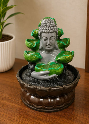 Buddha Green Lotus Water Fountain – Indoor Tabletop Fountain for Home Decor - Pctkart