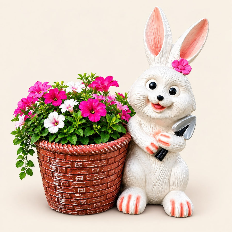 Bunny with Basket Planter | Cute Rabbit Garden & Balcony Decor