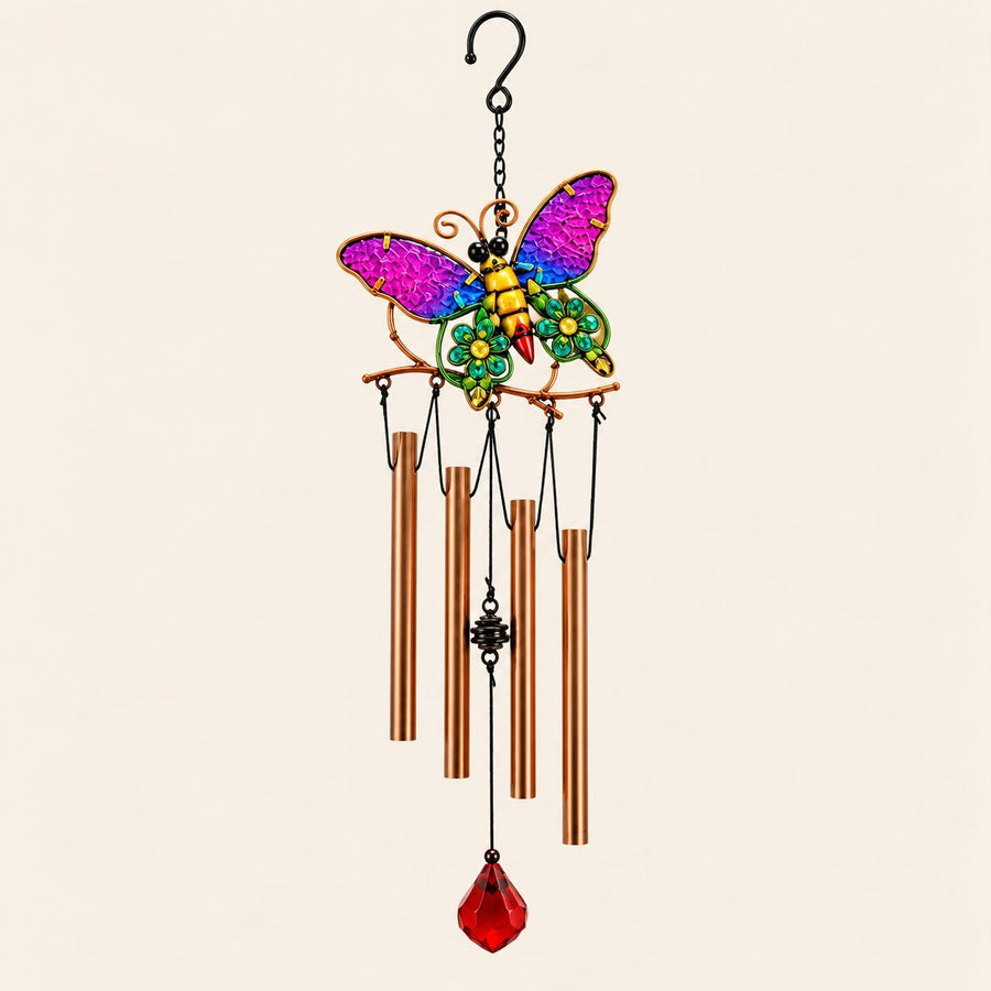 Butterfly Wind Chime with Crystal Hanging | Metal Decorative Wind Chime for Home, Balcony & Garden