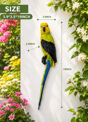 Yellow Green Parrot Wall Hanging Decor for Garden & Balcony | Outdoor Bird Statue 19 Inch - Pctkart