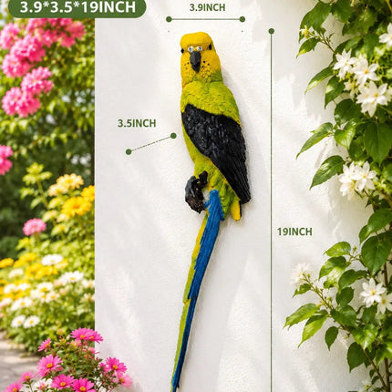 Yellow Green Parrot Wall Hanging Decor for Garden & Balcony | Outdoor Bird Statue 19 Inch - Pctkart