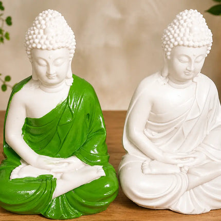 Meditating Buddha statue showpiece in green and white color for home decor