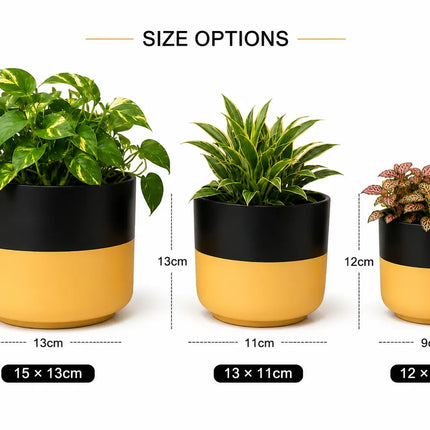 Yellow Black Ceramic Planter Dimensions 15x13cm 13x11cm 12x9cm