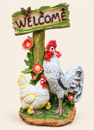 Chicken Welcome Garden Statue for Home Entrance | Polyresin Outdoor Garden Decor - Pctkart