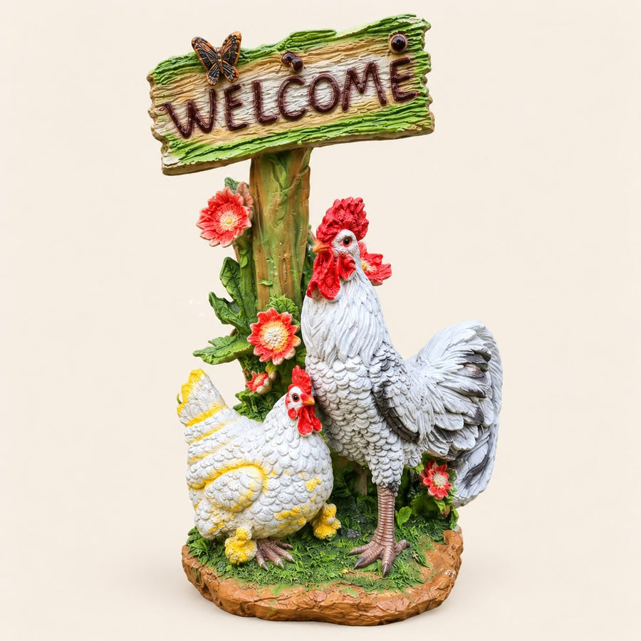 Chicken Welcome Garden Statue for Home Entrance | Polyresin Outdoor Garden Decor