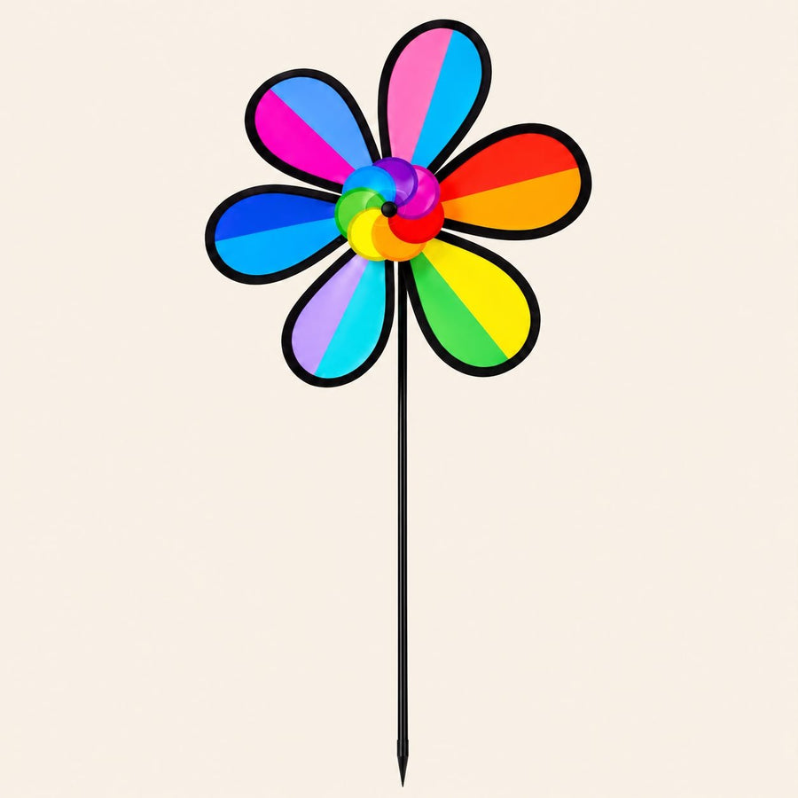 Colorful Flower Wind Spinner for Garden | Outdoor Metal Pinwheel Decor PACK OF 2