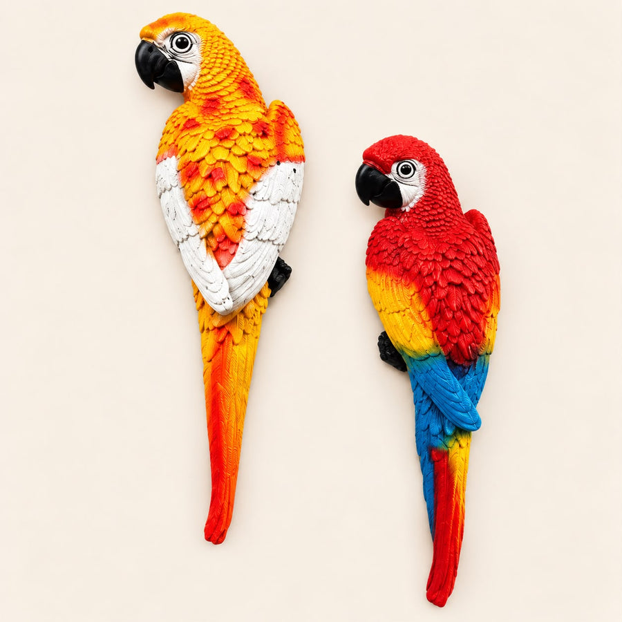 Colorful Macaw Parrot Wall Hanging Set | Tropical Bird Wall Decor for Home & Living Room Pack of 2
