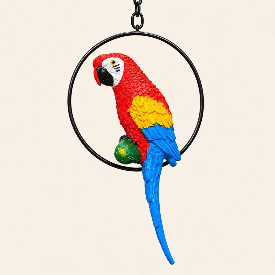 Colorful Parrot Garden Hanging Decor | Resin Bird Wall Hanging for Garden, Balcony & Home | 16 Inch