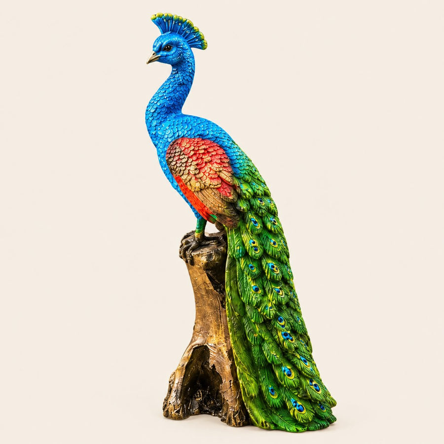 Colorful Peacock Garden Statue for Home & Outdoor Decor | Decorative Bird Showpiece 47cm