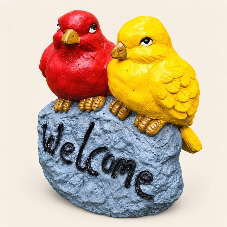 Colorful Welcome Birds Statue for Garden & Home Entrance | Polyresin Decorative Showpiece | 9 × 4 × 10 Inch