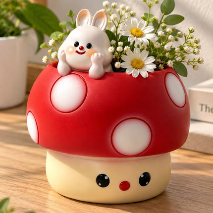 Cute Bunny on Mushroom Resin Planter Pot | Set of 2 Adorable Succulent Planters for Home&Garden Décor - Pctkart