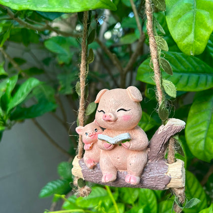 Cute Mother & Baby Pig Swing Hanging Garden Decor | Set of 2 Resin Animal Figurines for Garden, Balcony & Home Decor - Pctkart