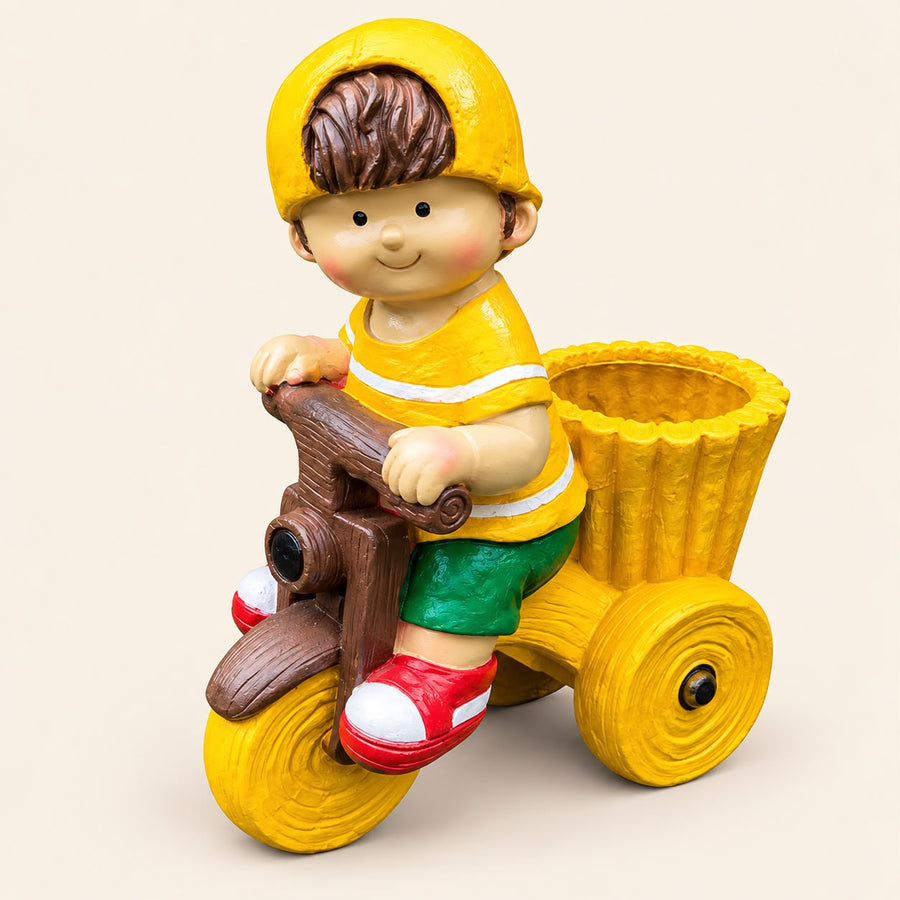 Cute Boy Tricycle Planter – Decorative Resin Cycle Pot for Indoor & Outdoor Garden Decor