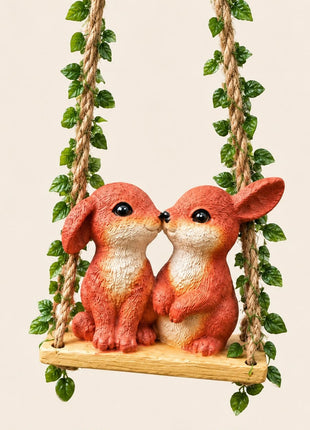 Cute Bunny Pack of 2 Couple Swing Hanging Garden Decor | Resin Rabbit Hanging Ornament for Home & Garden pack of 2 - Pctkart