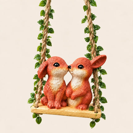 Cute Bunny Pack of 2 Couple Swing Hanging Garden Decor | Resin Rabbit Hanging Ornament for Home & Garden pack of 2 - Pctkart