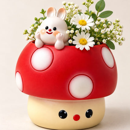 Cute Bunny on Mushroom Resin Planter Pot | Set of 2 Adorable Succulent Planters for Home&Garden Décor - Pctkart