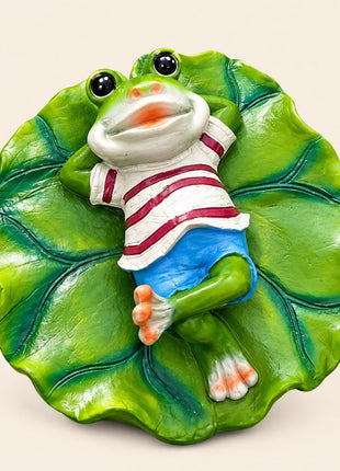 Cute Frog on Leaf Garden Decor | Relaxing Frog Statue for Outdoor, Balcony & Plant Decoration - Pctkart
