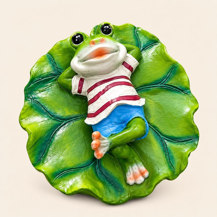 Cute Frog on Leaf Garden Decor | Relaxing Frog Statue for Outdoor, Balcony & Plant Decoration