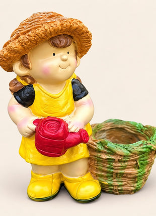 Cute Garden Girl Planter Statue (12×6.6×15 Inch) – Decor + Plant Holder - Pctkart
