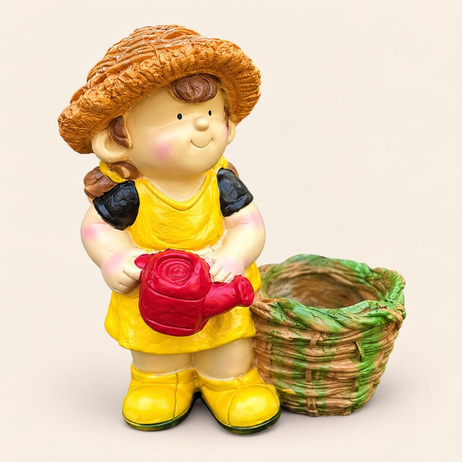 Cute Garden Girl Planter Statue (12×6.6×15 Inch) – Decor + Plant Holder
