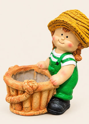 Cute Gardener Girl Planter Pot | Resin Decorative Flower Pot for Home & Garden - Pctkart