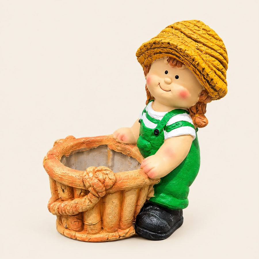 Cute Gardener Girl Planter Pot | Resin Decorative Flower Pot for Home & Garden