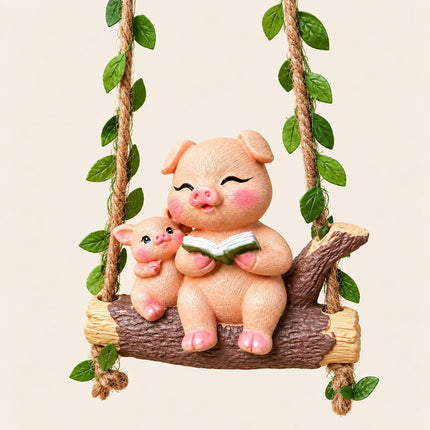 Cute Mother & Baby Pig Swing Hanging Garden Decor | Set of 2 Resin Animal Figurines for Garden, Balcony & Home Decor - Pctkart
