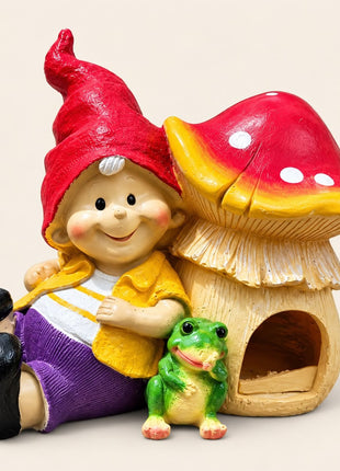 Cute Mushroom Gnome Garden Decor Statue | Outdoor Fairy Garden Figurine for Balcony & Lawn - Pctkart