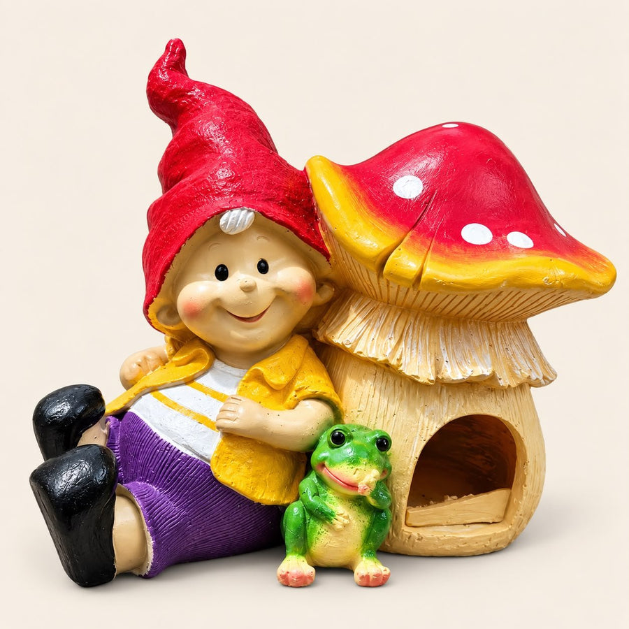 Cute Mushroom Gnome Garden Decor Statue | Outdoor Fairy Garden Figurine for Balcony & Lawn