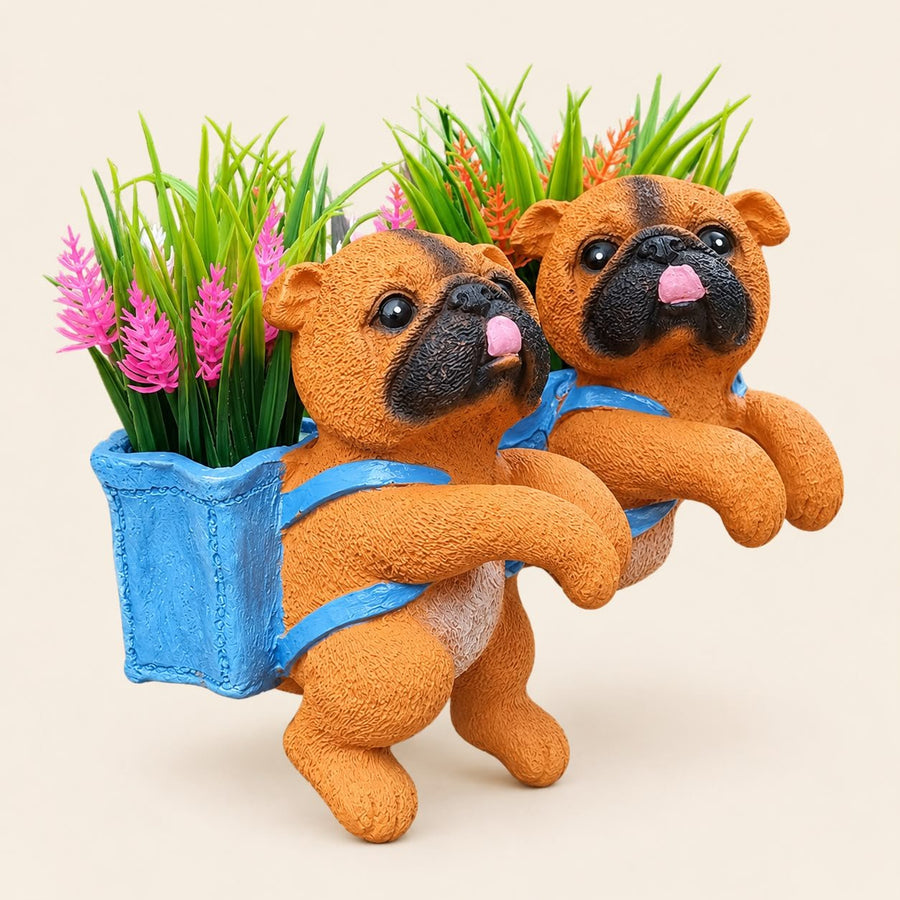 Cute Pug Hanging Planter Statue Gift | Decorative Dog Garden Decor pack of 2