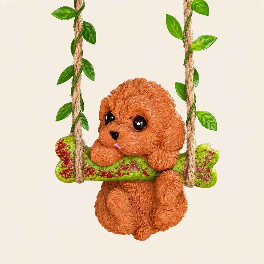 Cute Puppy Hanging Swing Garden Decor | Resin Dog Hanging Ornament for Balcony, Garden & Home Decoration