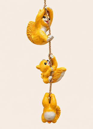 Cute Squirrel Climbing Rope Garden Decor | Hanging Squirrel Statue for Outdoor Balcony & Plant Decoration - Pctkart