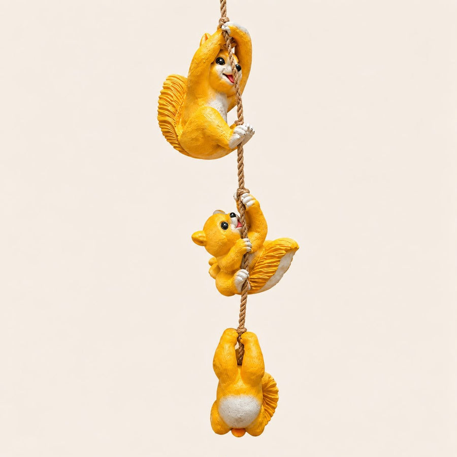 Cute Squirrel Climbing Rope Garden Decor | Hanging Squirrel Statue for Outdoor Balcony & Plant Decoration