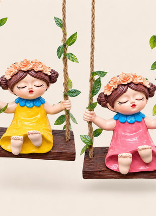 Cute Swing Girl PACK OF 2 Resin Showpiece for Home & Garden Decor | Decorative Hanging Figurine | PCTKART - Pctkart