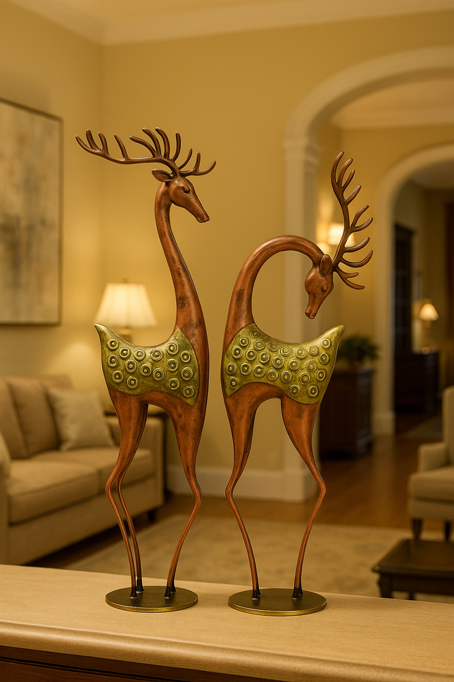 Pctkart Antique finish Deer set pack of 2 home office decor