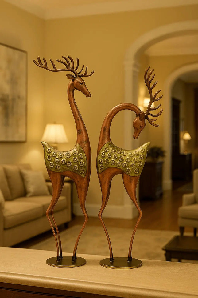 Pctkart Antique finish Deer set pack of 2 home office decor - Pctkart