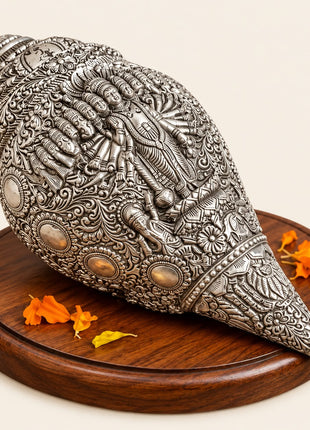 Silver finish Dashavtar Vishnu Shankh showpiece for pooja room